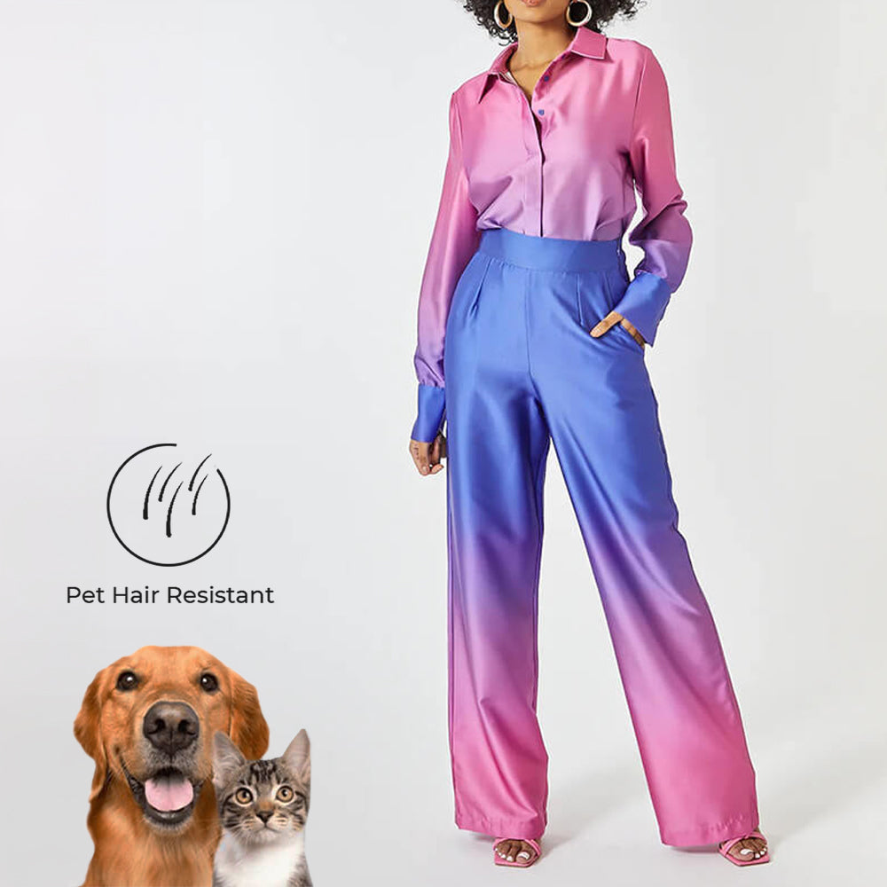 Ensemble Chemise Boutonnée et Pantalon Résistant aux Poils d'Animaux Dégradé