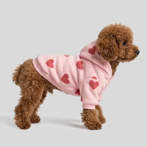 Sweat-shirt pour chien à manches longues avec capuche et motif cœur rose