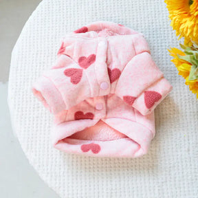 Sweat-shirt pour chien à manches longues avec capuche et motif cœur rose