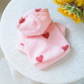 Sweat-shirt pour chien à manches longues avec capuche et motif cœur rose