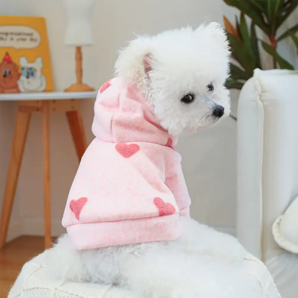 Sweat-shirt pour chien à manches longues avec capuche et motif cœur rose