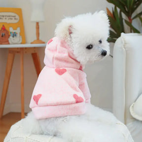 Sweat-shirt pour chien à manches longues avec capuche et motif cœur rose