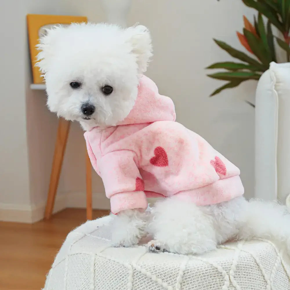 Sweat-shirt pour chien à manches longues avec capuche et motif cœur rose