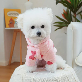Sweat-shirt pour chien à manches longues avec capuche et motif cœur rose