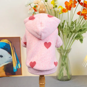 Sweat-shirt pour chien à manches longues avec capuche et motif cœur rose