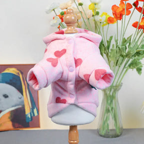 Sweat-shirt pour chien à manches longues avec capuche et motif cœur rose