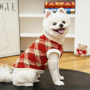 Pull pour chien en peluche confortable et chaud à carreaux, adapté à toutes les races de chiens.