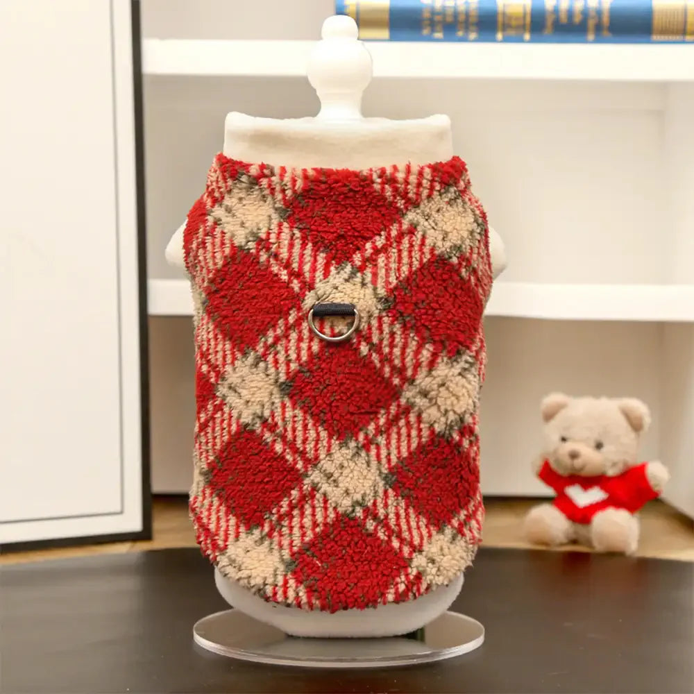 Pull pour chien en peluche confortable et chaud à carreaux, adapté à toutes les races de chiens.