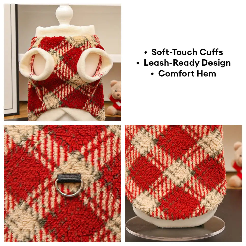 Pull pour chien en peluche confortable et chaud à carreaux, adapté à toutes les races de chiens.