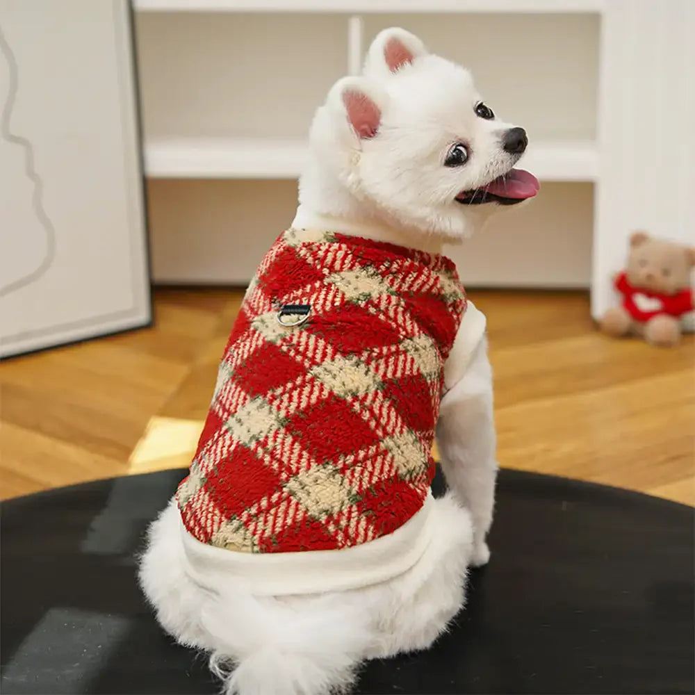 Pull pour chien en peluche confortable et chaud à carreaux, adapté à toutes les races de chiens.