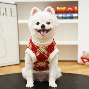 Pull pour chien en peluche confortable et chaud à carreaux, adapté à toutes les races de chiens.