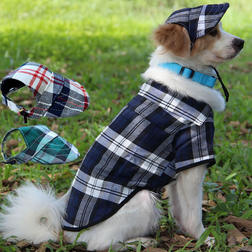 Casque et manteau ajustables pour chien en Oxford à carreaux avec protection solaire