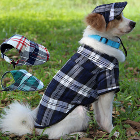 Casque et manteau ajustables pour chien en Oxford à carreaux avec protection solaire