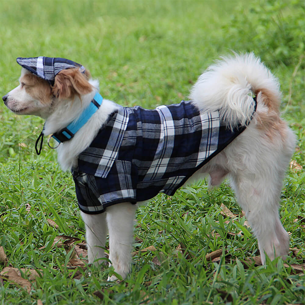 Casque et manteau ajustables pour chien en Oxford à carreaux avec protection solaire