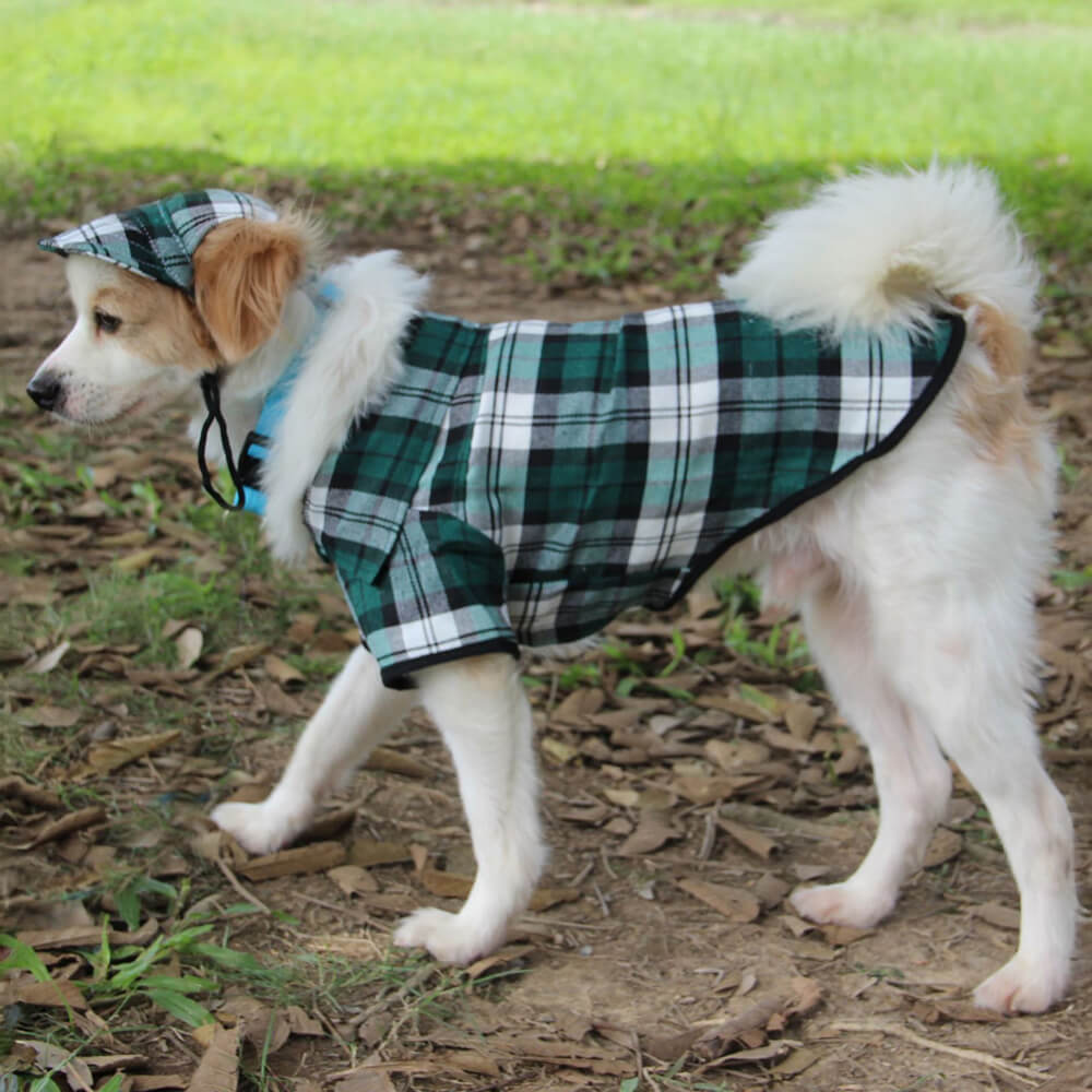 Casque et manteau ajustables pour chien en Oxford à carreaux avec protection solaire