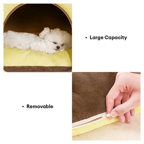 Lit pour chien et chat en forme de cave en plaid rétro chaleureux et douillet - Maison rétro
