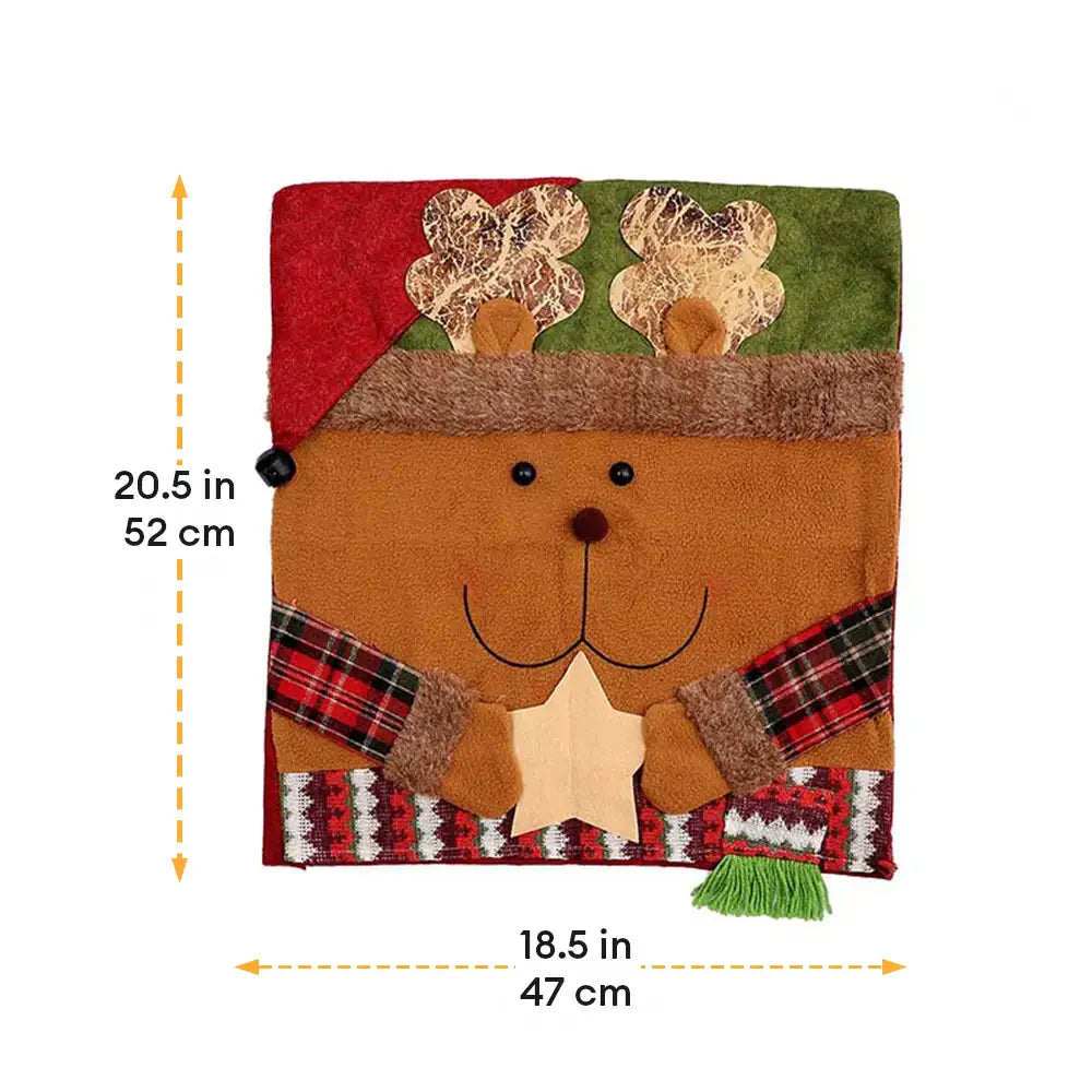 Housse de dossier de chaise décorative de Noël ludique avec élan et bonhomme de neige