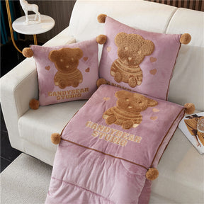 Coussin 2 en 1 en forme d'ours en peluche pour voyage en voiture