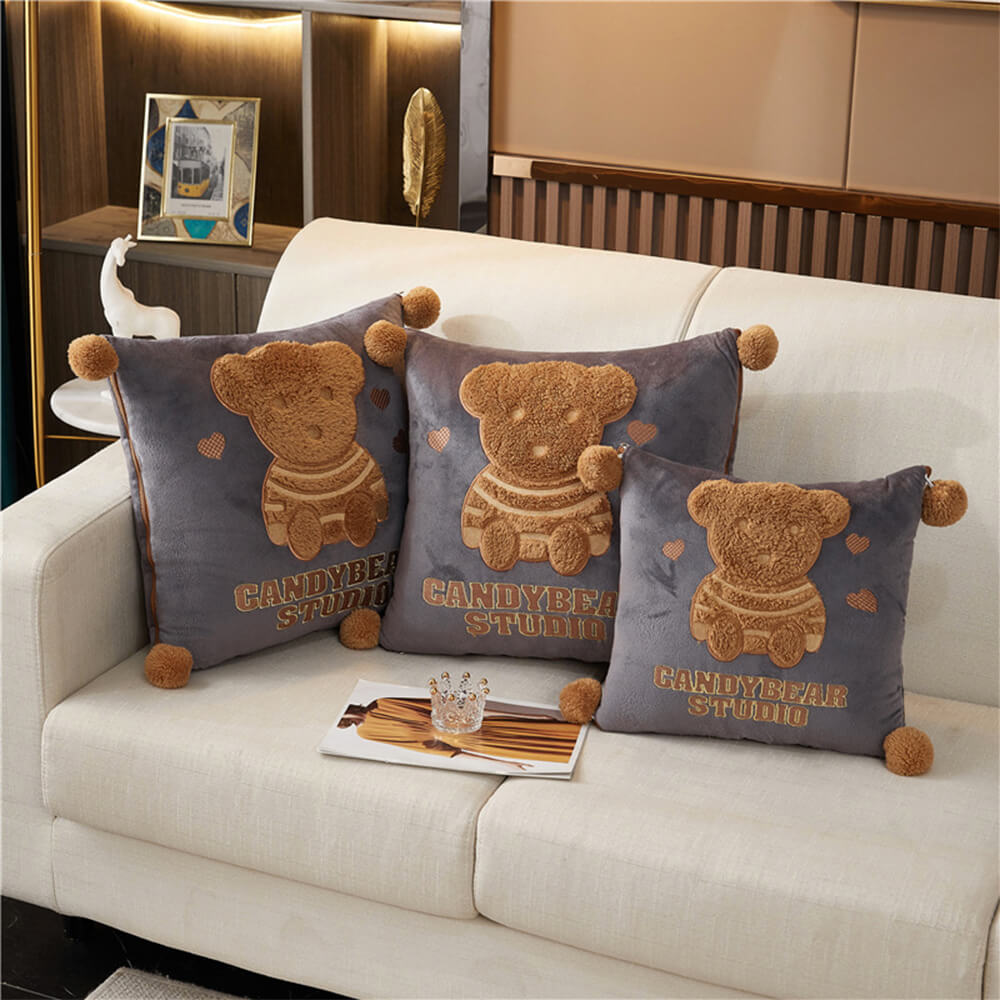 Coussin 2 en 1 en forme d'ours en peluche pour voyage en voiture