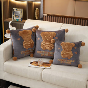 Coussin 2 en 1 en forme d'ours en peluche pour voyage en voiture