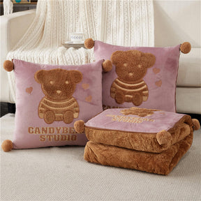 Coussin 2 en 1 en forme d'ours en peluche pour voyage en voiture