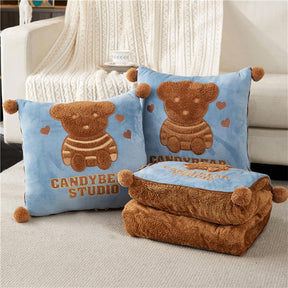 Coussin 2 en 1 en forme d'ours en peluche pour voyage en voiture