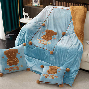 Coussin 2 en 1 en forme d'ours en peluche pour voyage en voiture