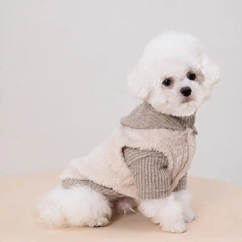 Ensemble pour chien en deux pièces : manteau en peluche et pull à col roulé assorti.