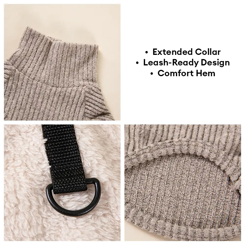 Ensemble pour chien en deux pièces : manteau en peluche et pull à col roulé assorti.