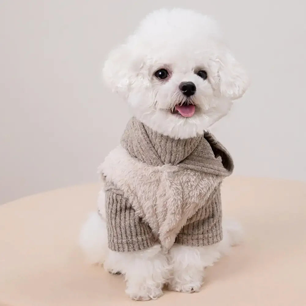 Ensemble pour chien en deux pièces : manteau en peluche et pull à col roulé assorti.