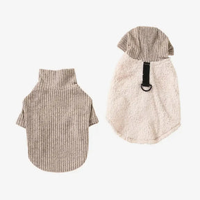 Ensemble pour chien en deux pièces : manteau en peluche et pull à col roulé assorti.
