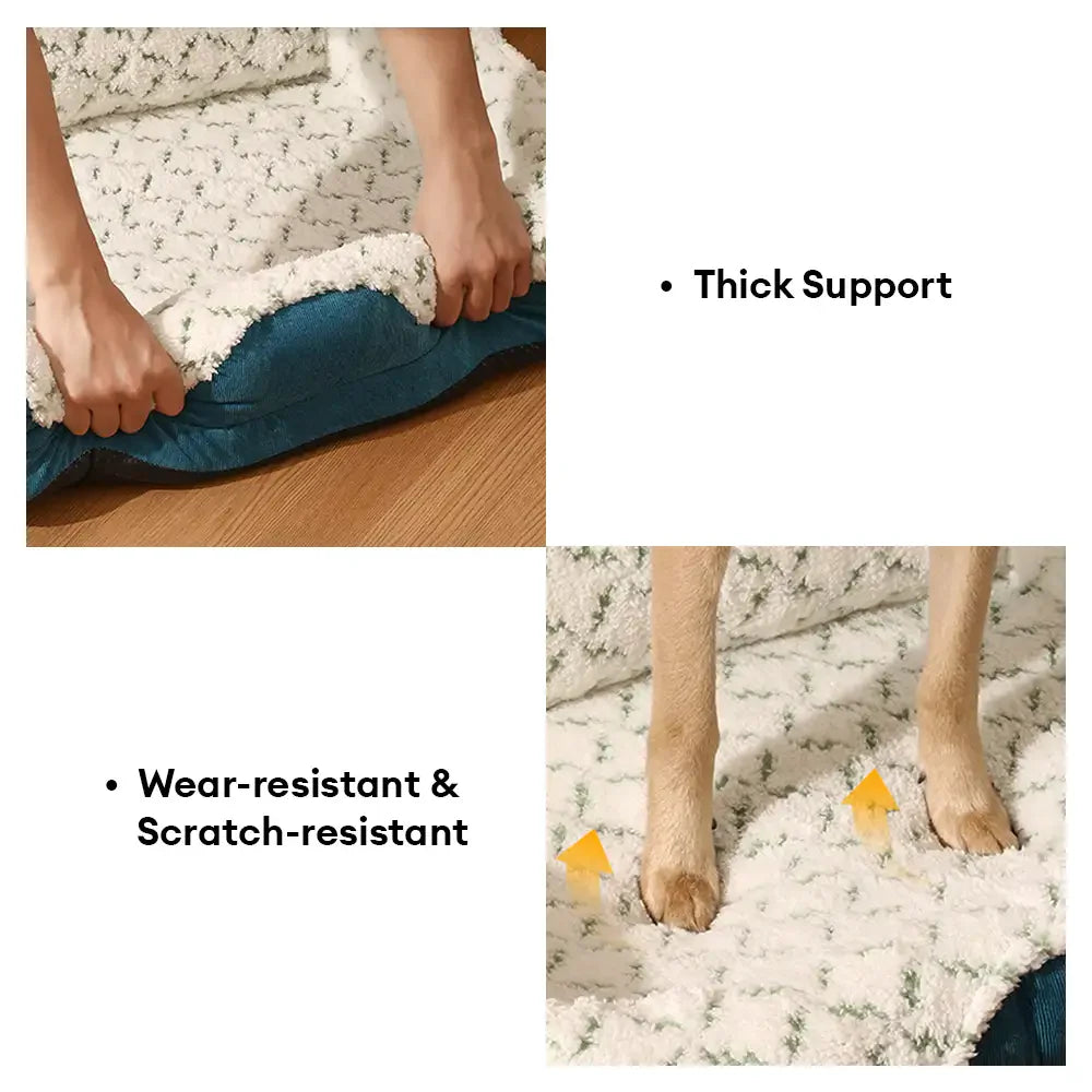 Lit pour animaux de compagnie en tissu jacquard contrasté en peluche avec support pour le cou.