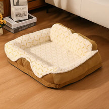 Lit pour animaux de compagnie en tissu jacquard contrasté en peluche avec support pour le cou.