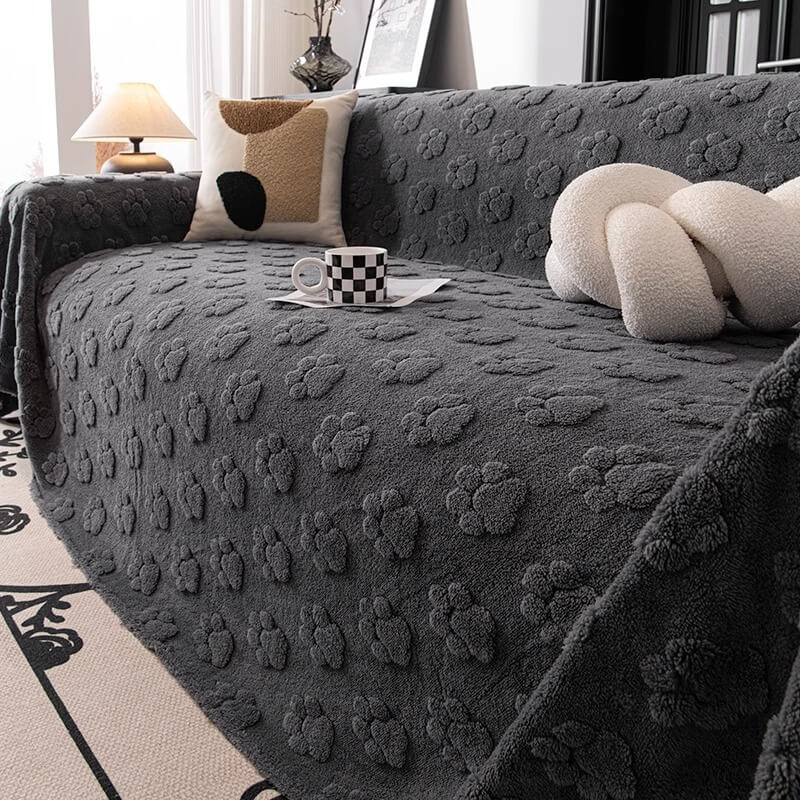 Housse de canapé douce en peluche motif pattes