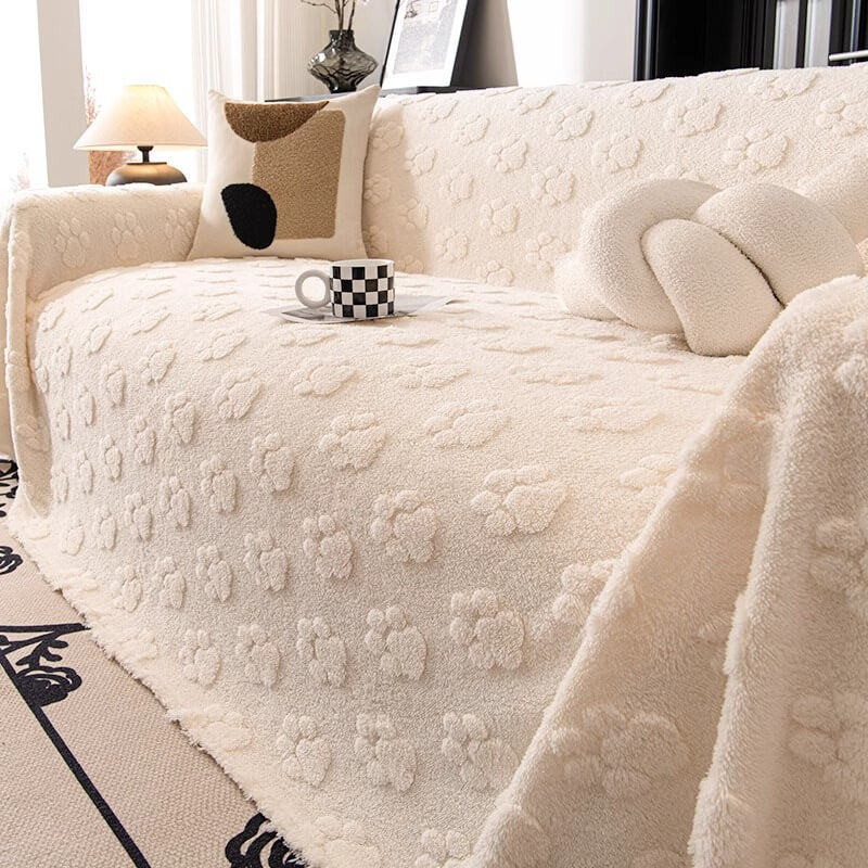 Housse de canapé douce en peluche motif pattes