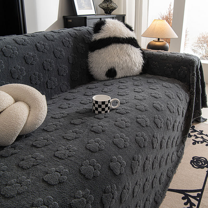 Housse de canapé douce en peluche motif pattes