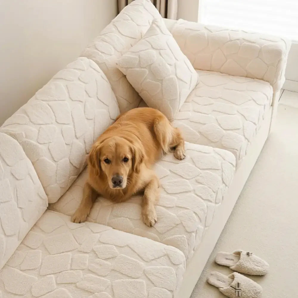 Housse de canapé universelle entièrement ajustée en velours, en forme de pierre, avec texture créative et extensible.