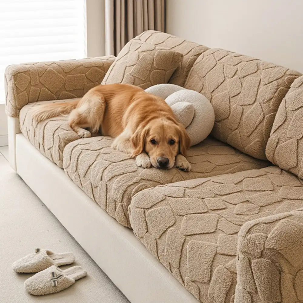 Housse de canapé universelle entièrement ajustée en velours, en forme de pierre, avec texture créative et extensible.