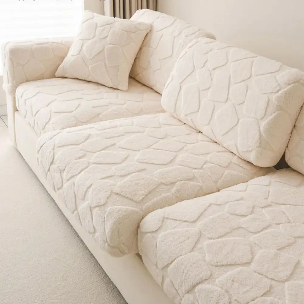 Housse de canapé universelle entièrement ajustée en velours, en forme de pierre, avec texture créative et extensible.
