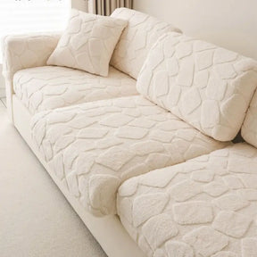 Housse de canapé universelle entièrement ajustée en velours, en forme de pierre, avec texture créative et extensible.