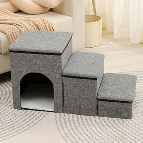 Escalier pour chien pliable multifonction portable avec espace de rangement et maisonnette