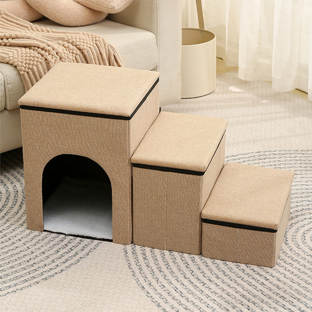 Escalier pour chien pliable multifonction portable avec espace de rangement et maisonnette