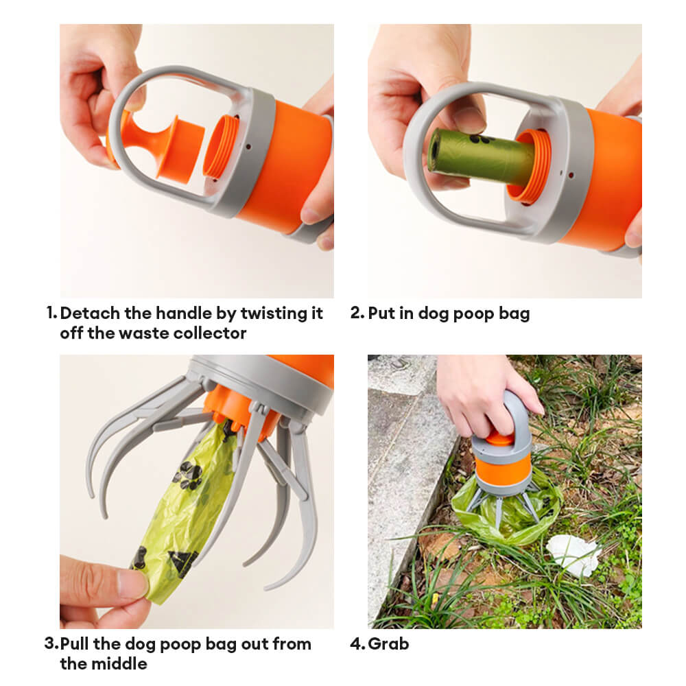 Pince à déchets pour chien à six griffes portable pour nettoyage extérieur