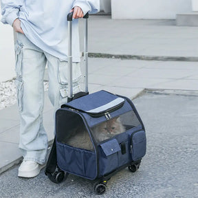 Sac à dos de transport portable à roulettes pour animaux de compagnie avec chariot détachable