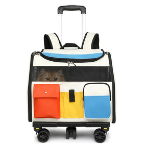 Sac à dos de transport portable à roulettes pour animaux de compagnie avec chariot détachable