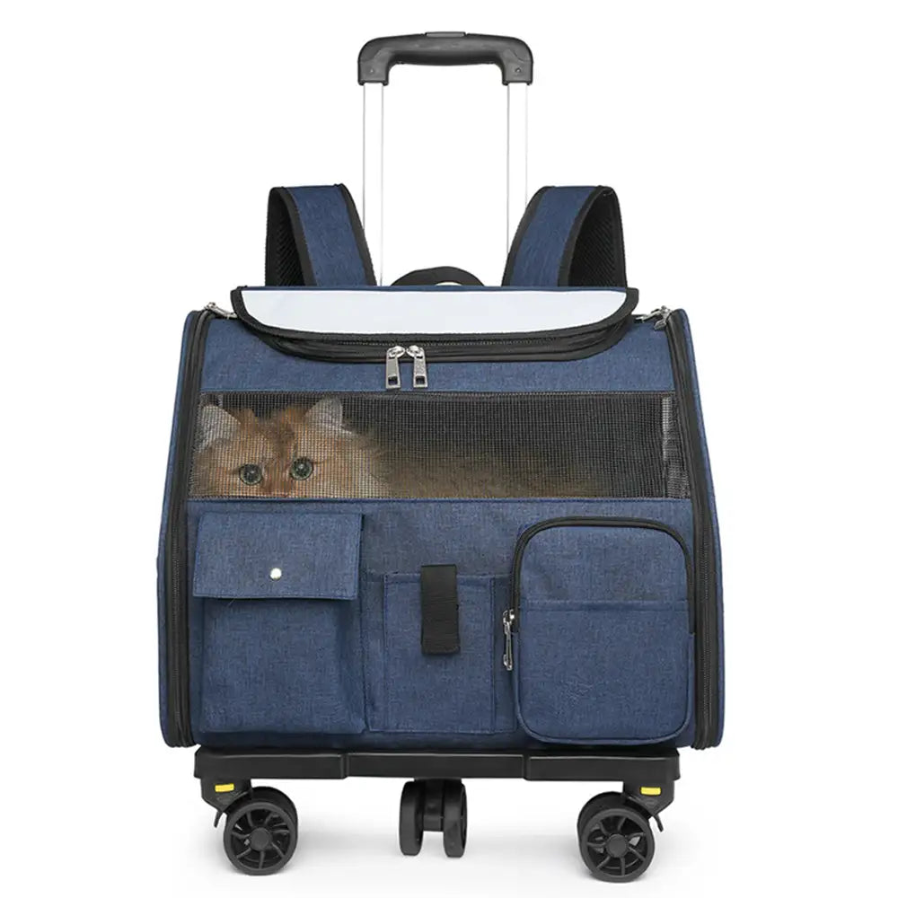 Sac à dos de transport portable à roulettes pour animaux de compagnie avec chariot détachable