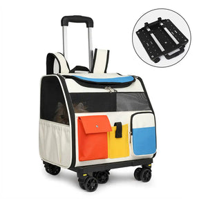 Sac à dos de transport portable à roulettes pour animaux de compagnie avec chariot détachable