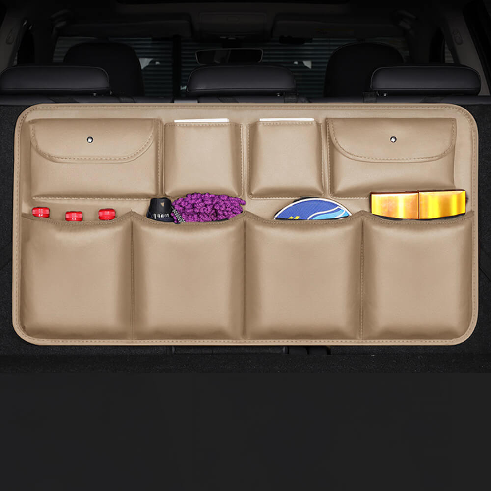 Sac de rangement pour voiture en cuir imperméable avec poches et support pour sièges