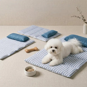 Tapis pour chien rafraîchissant en soie de glace rayée, antidérapant, avec coussin.