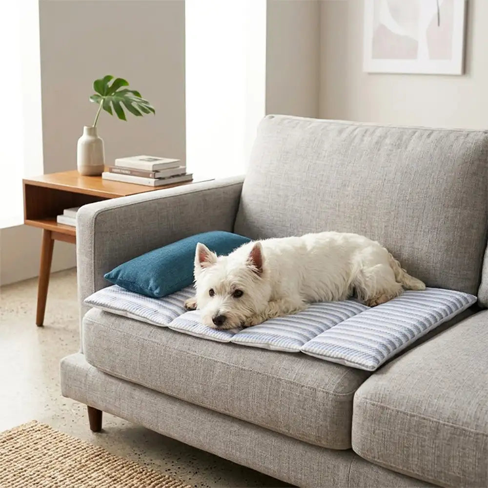 Tapis pour chien rafraîchissant en soie de glace rayée, antidérapant, avec coussin.